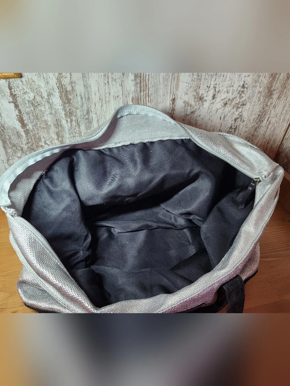 Victoria's Secret Silver and Black Shimmer Large Tote Bag